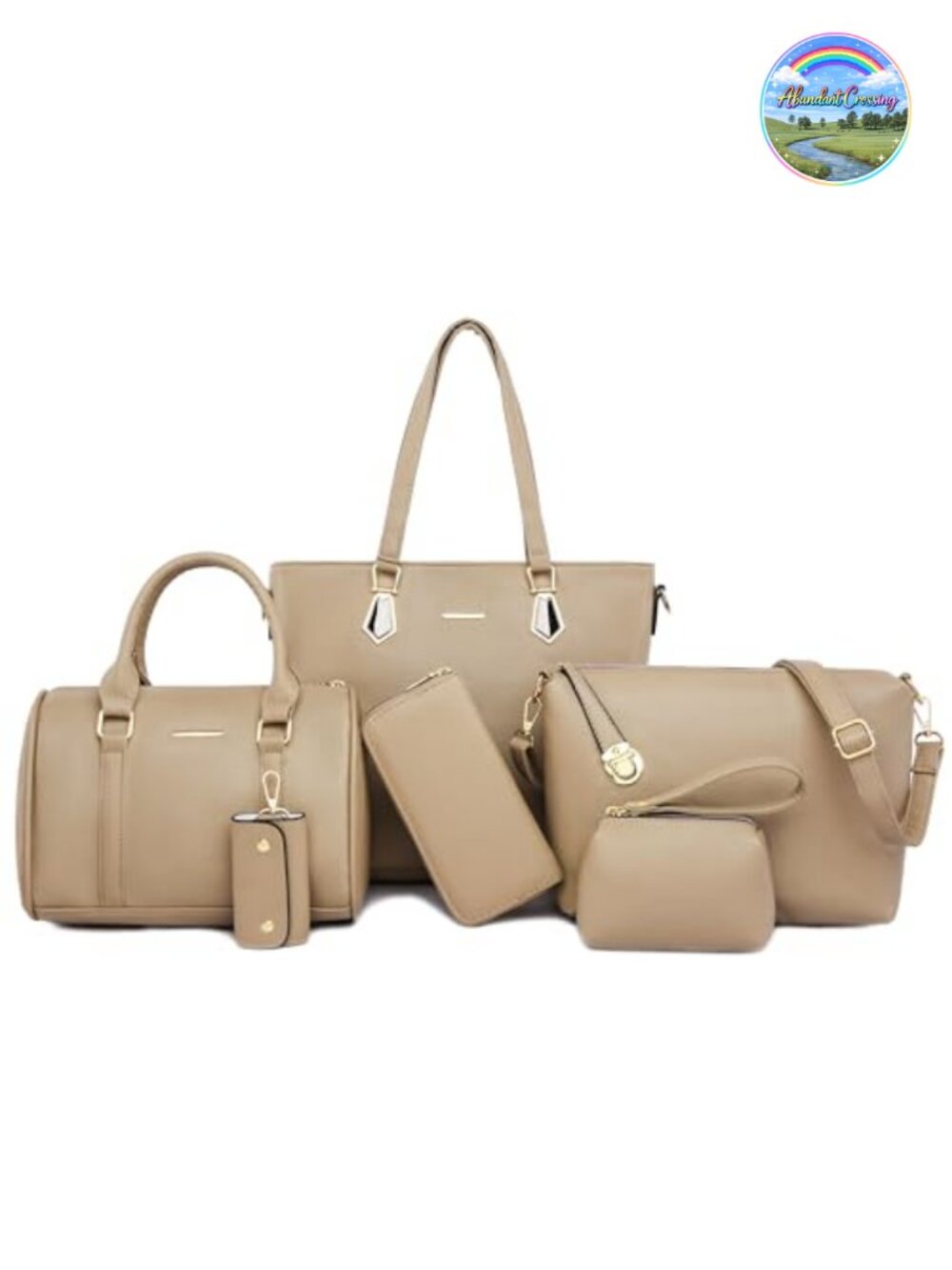 Faux Leather 6-Piece Purse Set Satchel Shoulder Tote Clutch Wallet